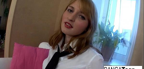  Sweet blonde school girl takes a study break for anal